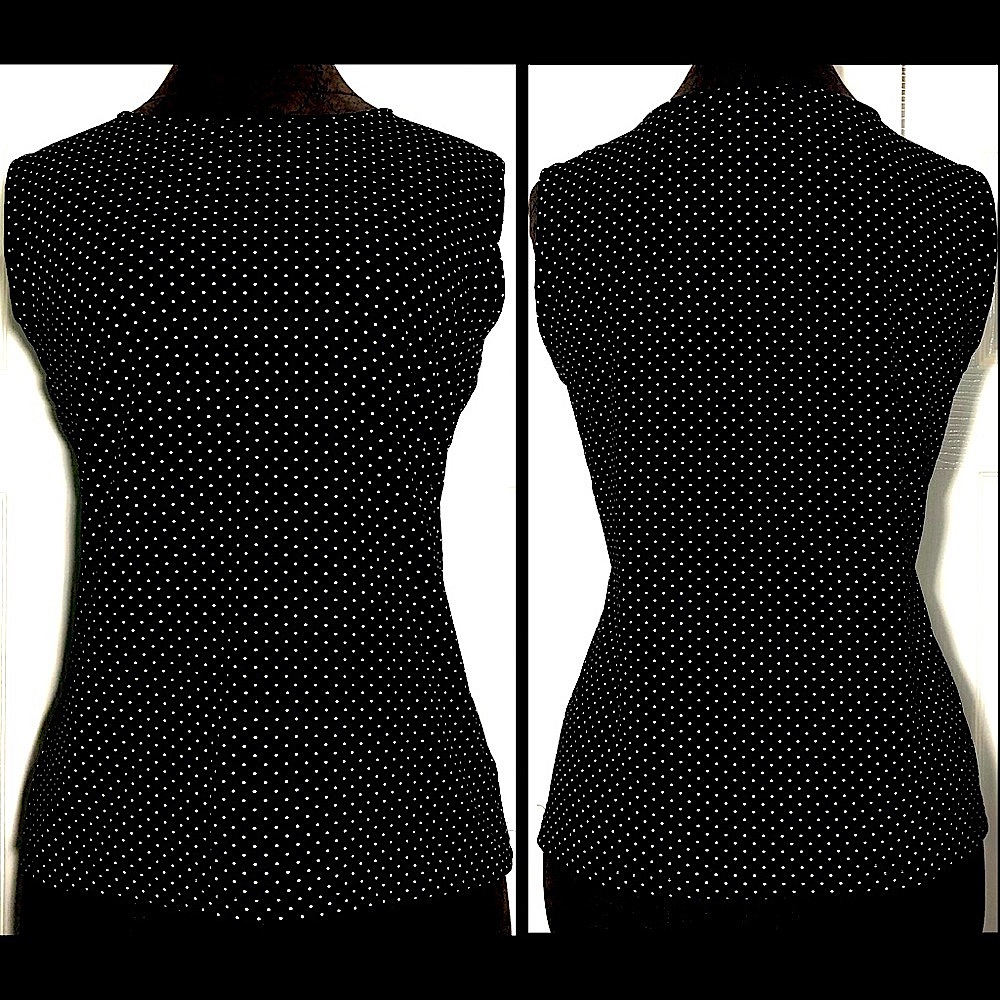 Women’s Black Stretch Tank Top With Small Light Beige Poke-a-Dots
